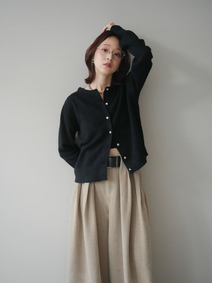 [SET]アンティークボタンニットカーディガン+ベルトデザインループコールテンワイドパンツ(ベルト付き)(2set)