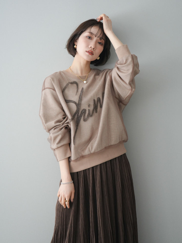 [予約]チュールレイヤードロゴスエットプルオーバー/beige