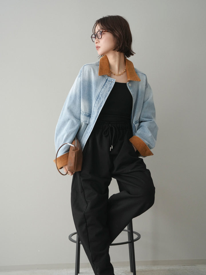 [予約]コーデュロイ×デニムショートカバーオール/bleach