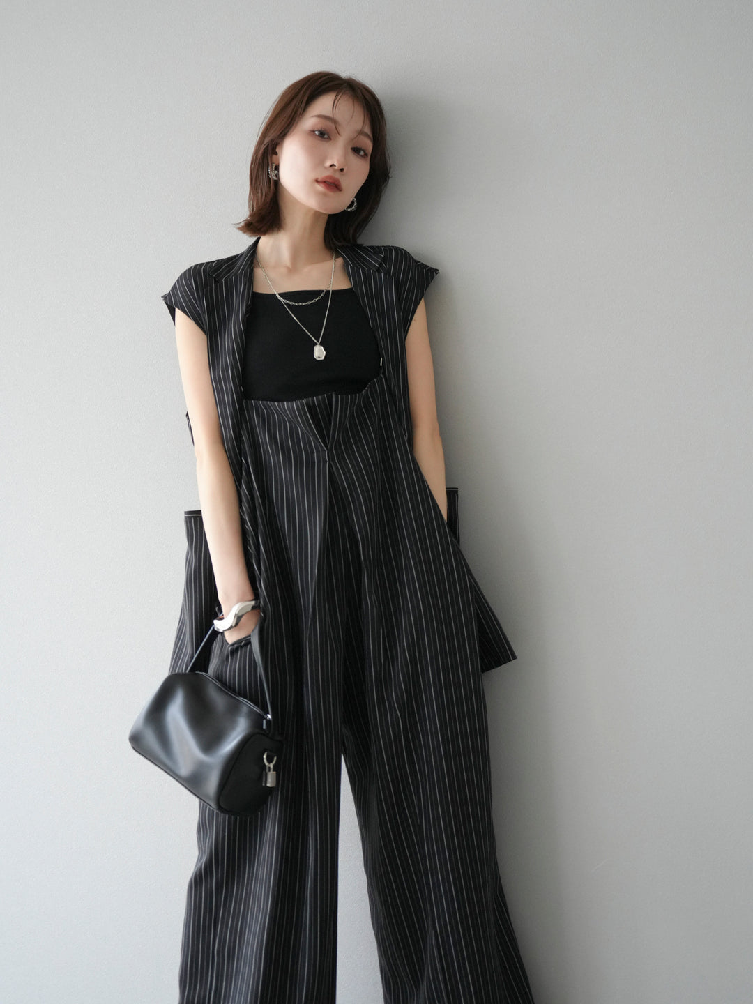 [SET]ヘリンボーンストライプジレ+ヘリンボーンストライプサロペット(2set)