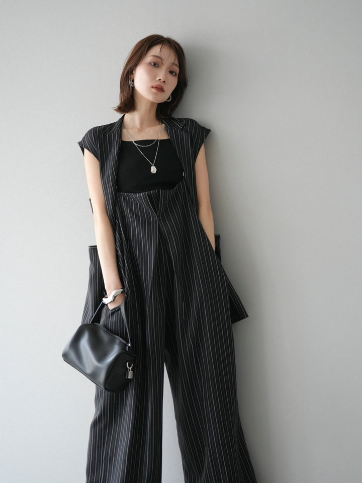 [SET]ヘリンボーンストライプジレ+ヘリンボーンストライプサロペット(2set)