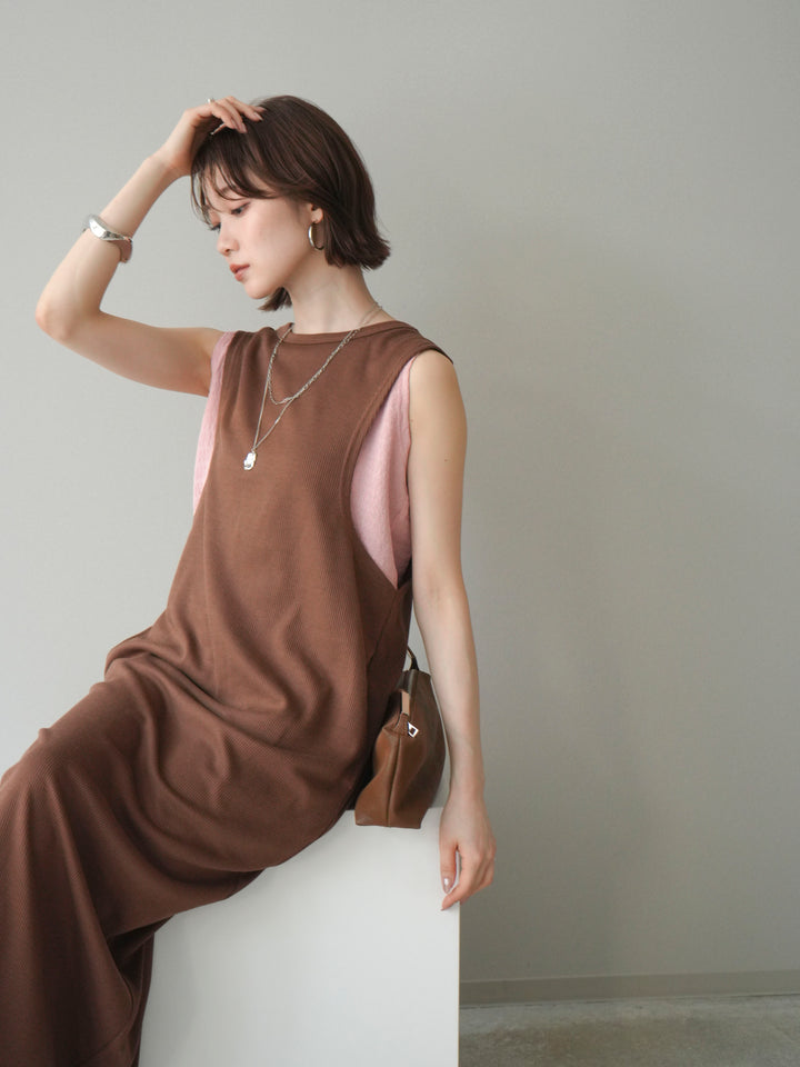 [予約]バイカラーレイヤードノースリーブワンピース/brown