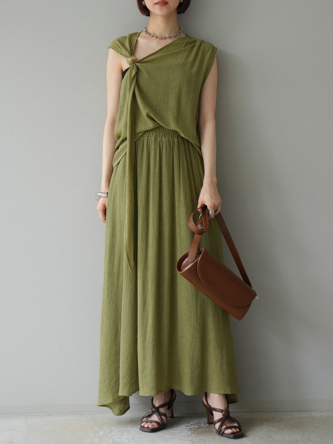 [SET]ビーズモチーフ楊柳ブラウス＆フレアスカートSET UP(2set)