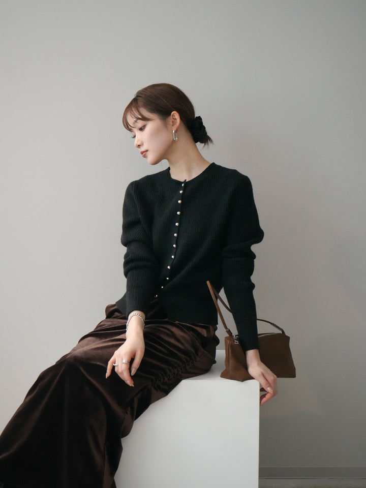[予約]シルバーボタン畦編みニットカーディガン/black