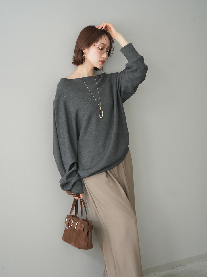 [SET]アシンメトリーオフショルポンチプルオーバー+アシンメトリーオフショルポンチプルオーバー(2set)