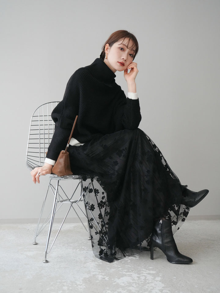 [予約]配色アシンメトリードルマンニットプルオーバー/black