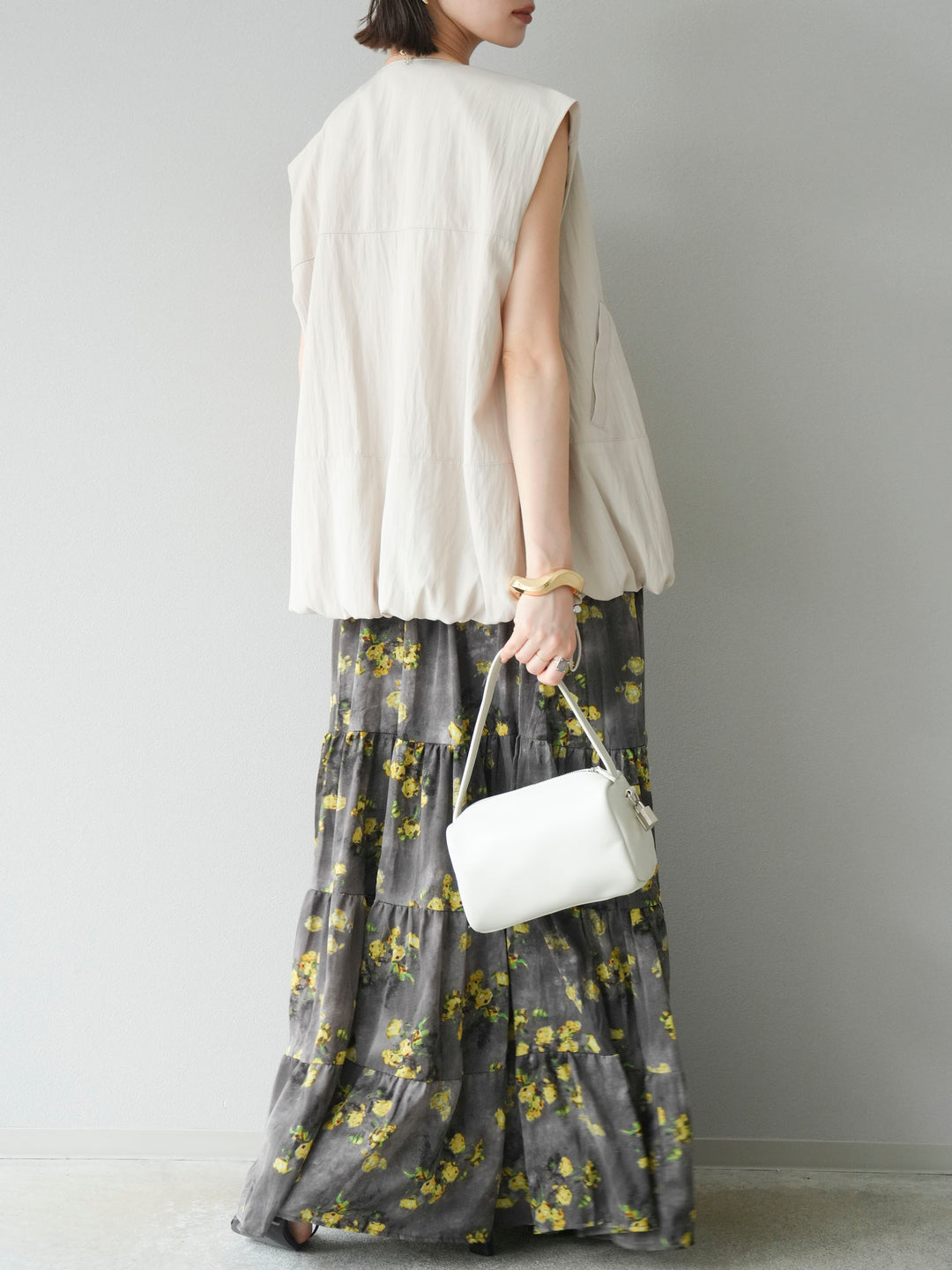 [SET]リネンライクドロストバルーンブルゾン+フラワーワッシャープリーツスカート(2set)