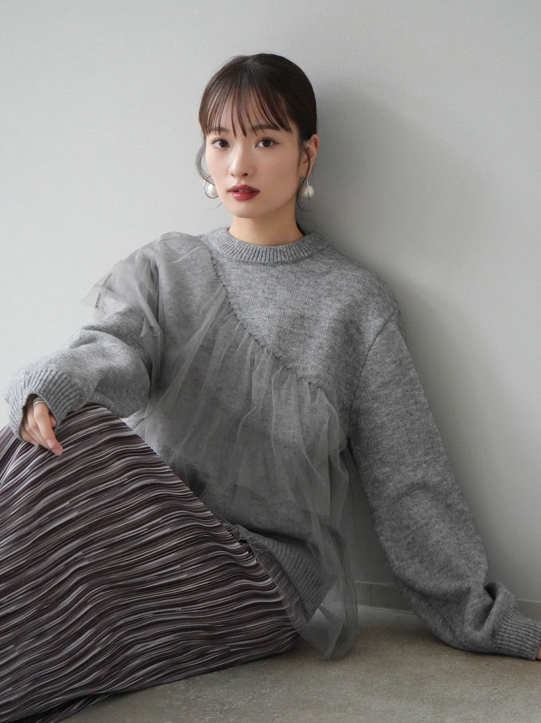 OHGA ドッキングフリルニット グレー グレーニット 