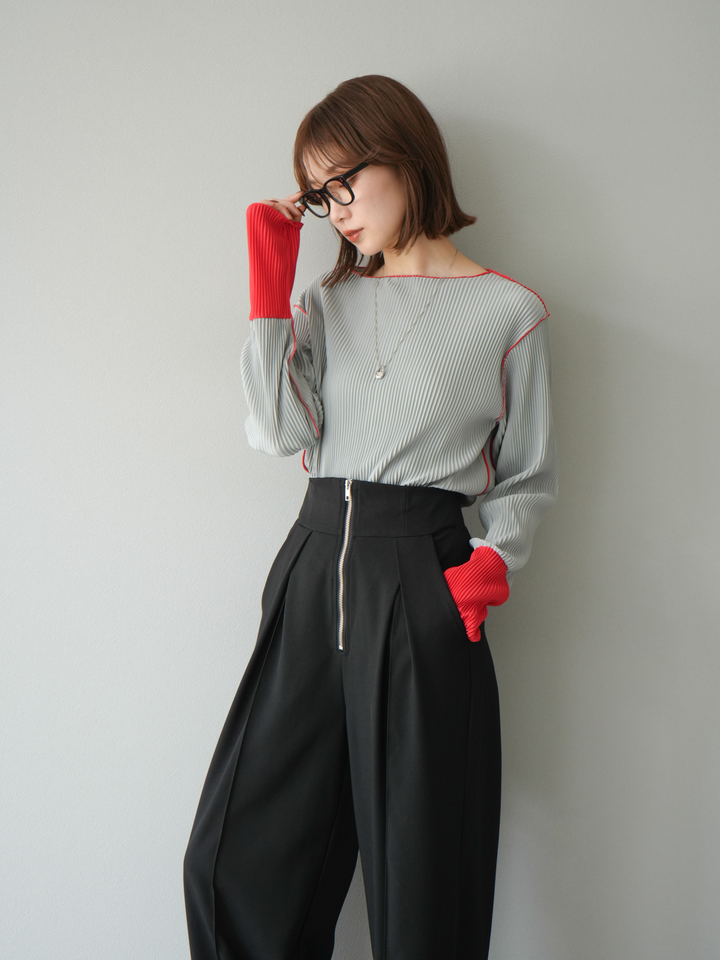 [予約]バイカラープリーツトップス/グレー