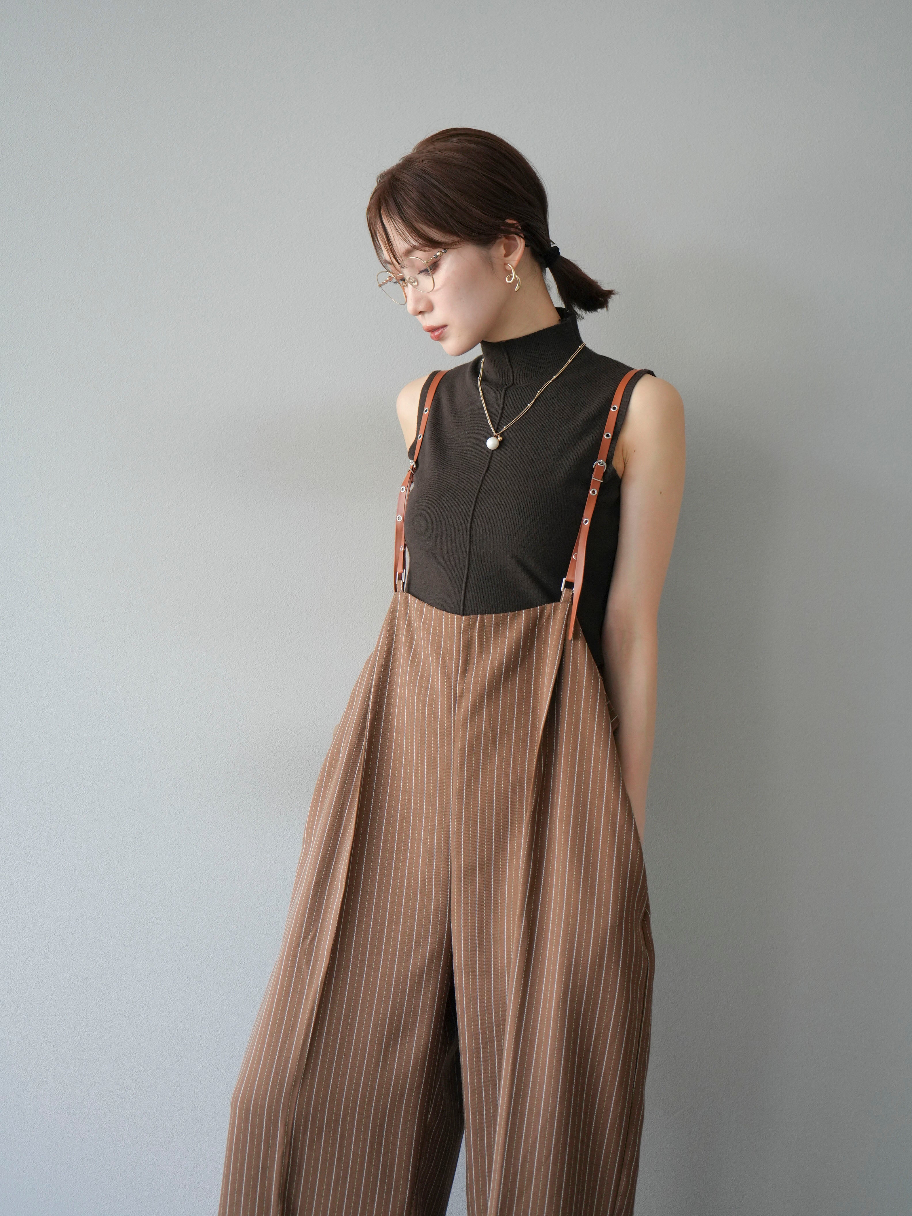 予約]ヘリンボーンストライプサロペット/ブラウン – Lumier