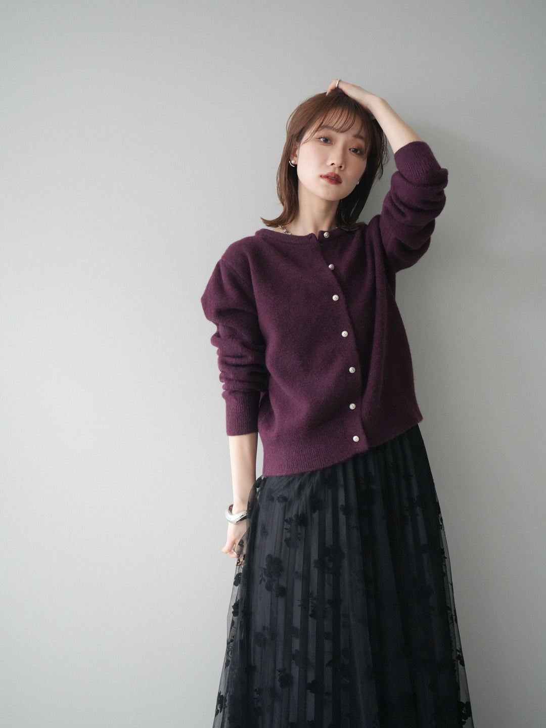 [予約]アンティークボタンニットカーディガン/purple