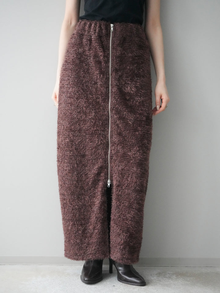 [予約]ラメシャギーフロントジップスカート/brown