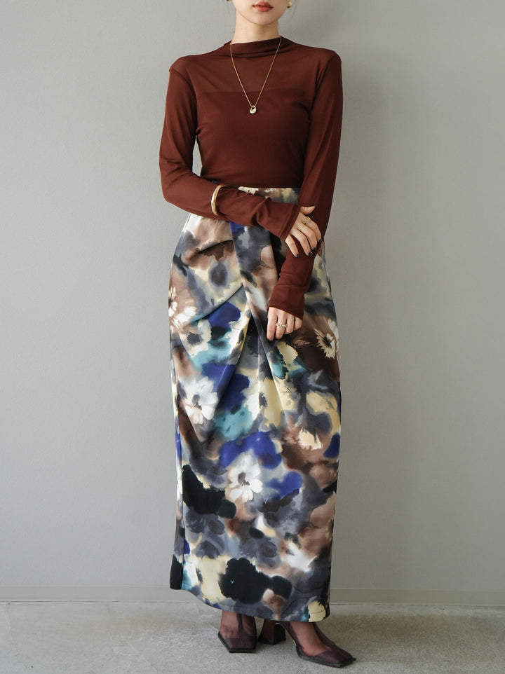 [SET]シアー切替ストレッチ長袖トップス+シアー切替ストレッチトップス(2set)