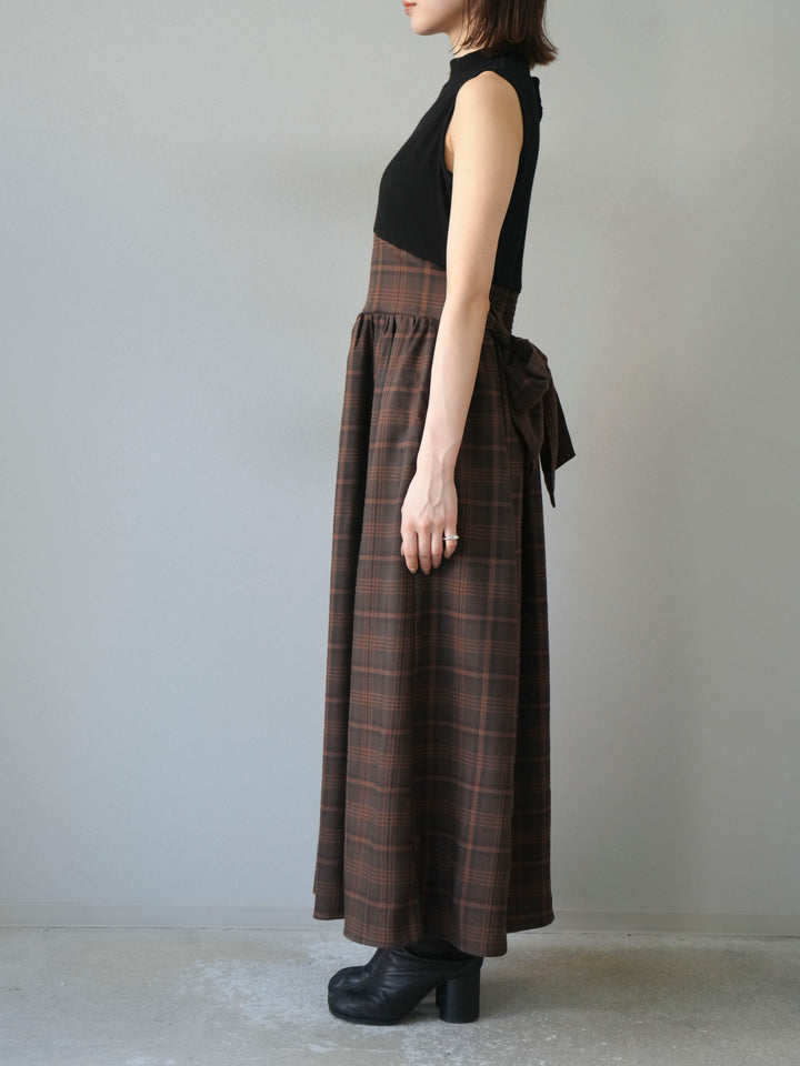 [予約]テレコ×チェックドッキングノースリワンピース/ブラック×ブラウン