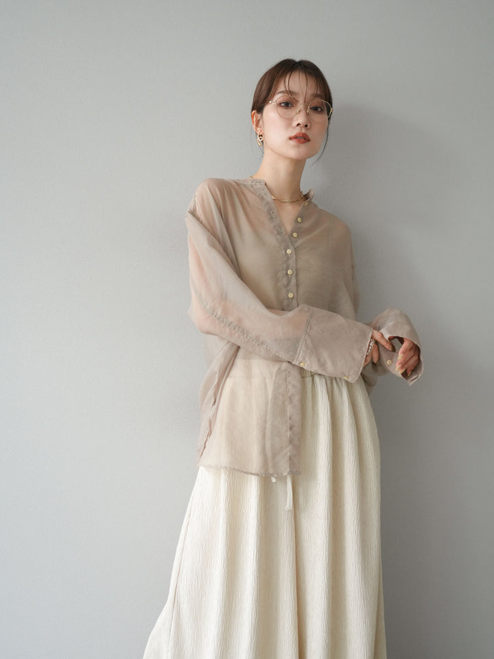 [予約]シャイニーシアーバンドカラーシャツ/ベージュ