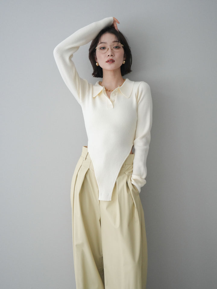 [予約]リブポロニットボディスーツ/ivory