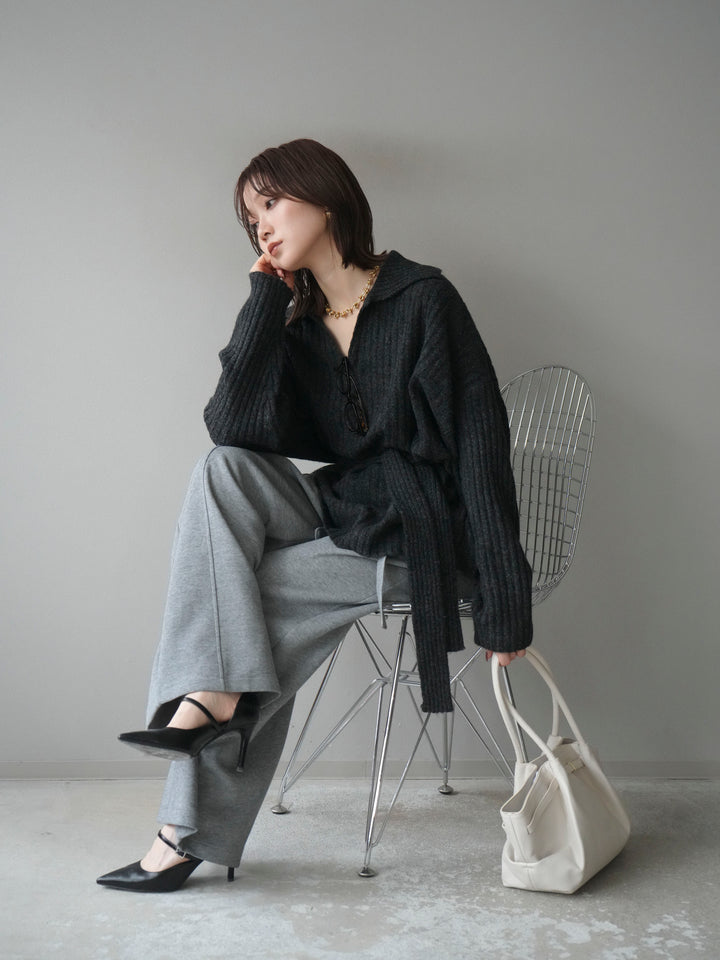 [予約]ワイドリブポロニットプルオーバー/darkgray