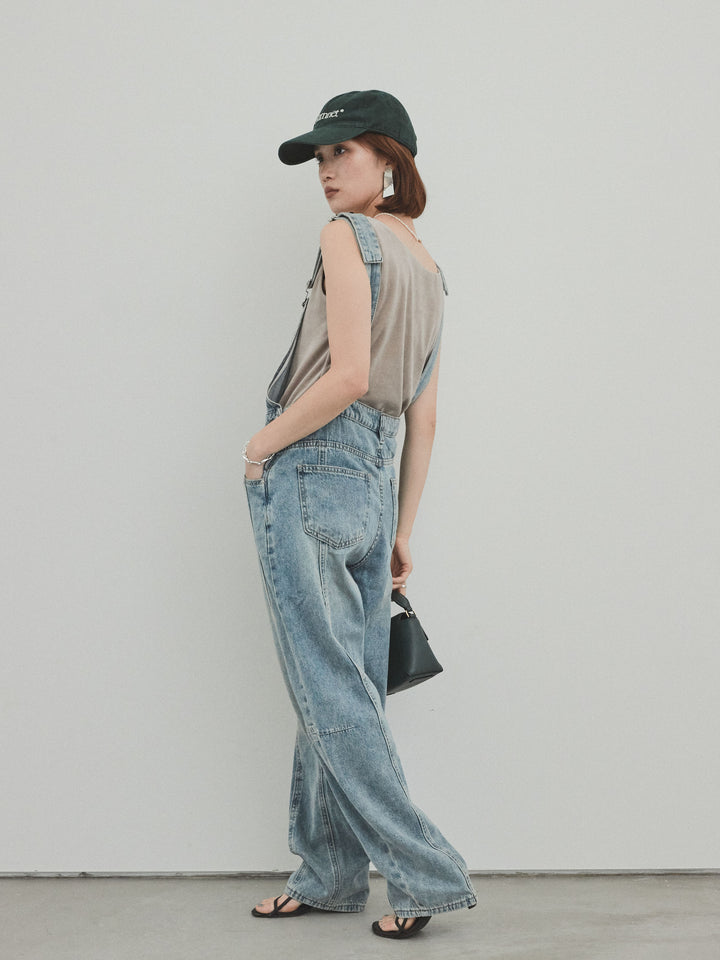 [予約]センターシームデニムサロペット /ライトブルー