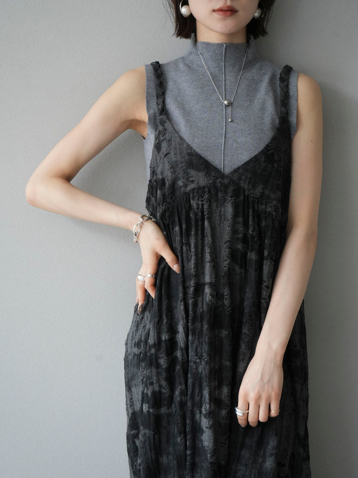 [Pre-order] Damaged Nuance Pattern Braided String Cami Dress/Black