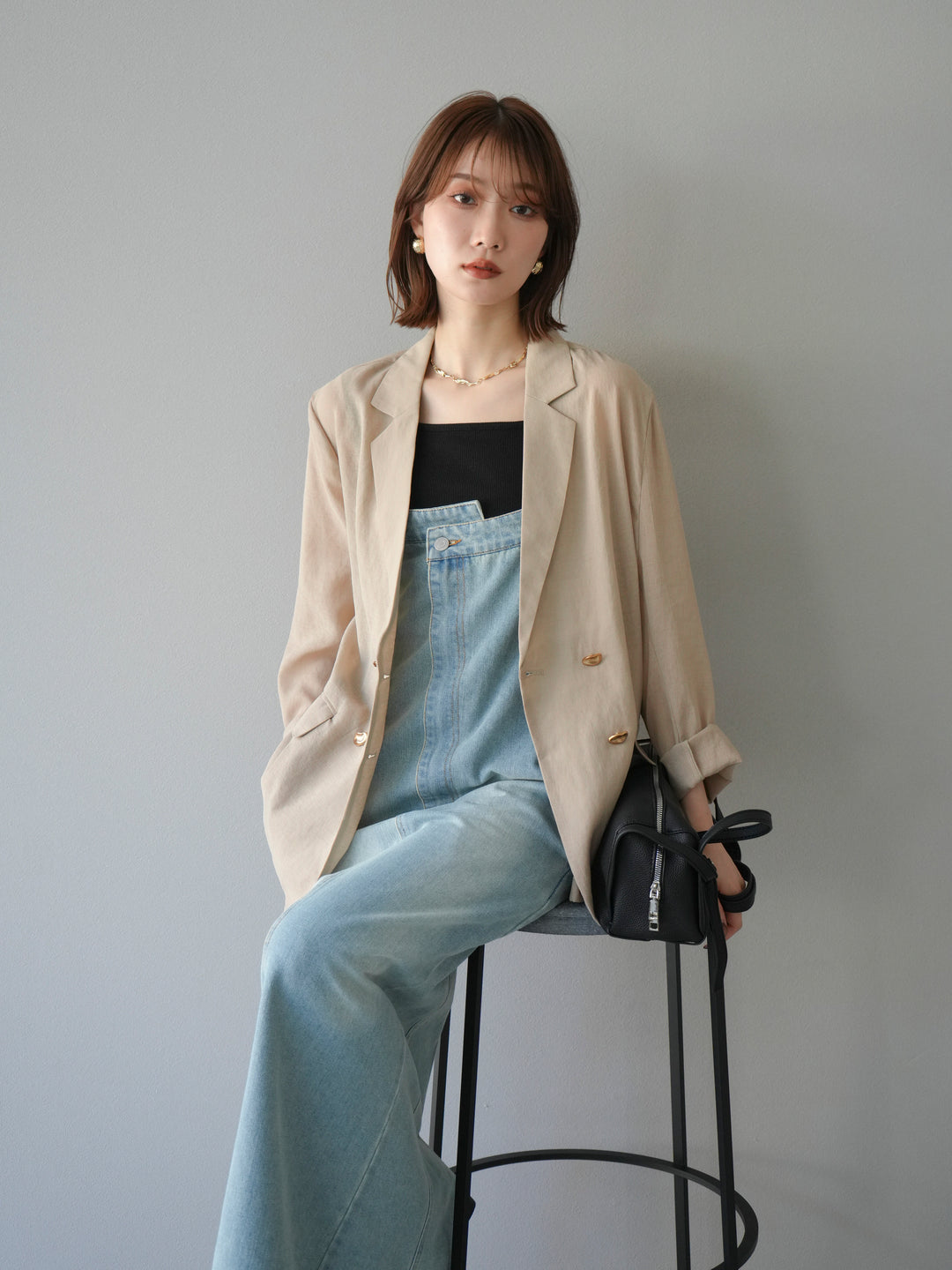 【預購】不對稱牛仔洋裝/奶白色