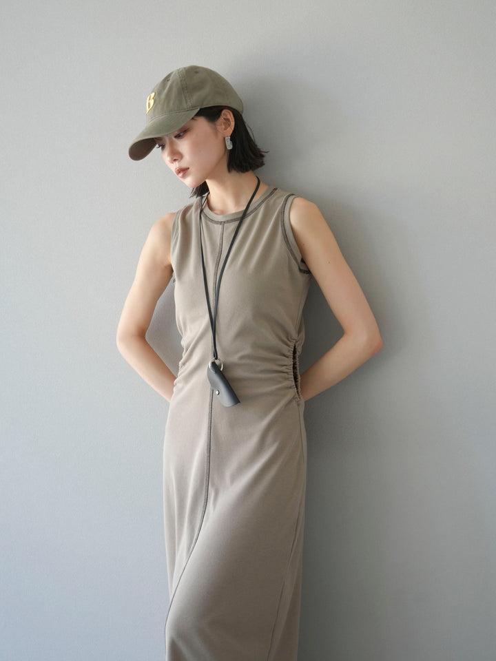 [予約]ウエストオープンステッチカットワンピース/ベージュ