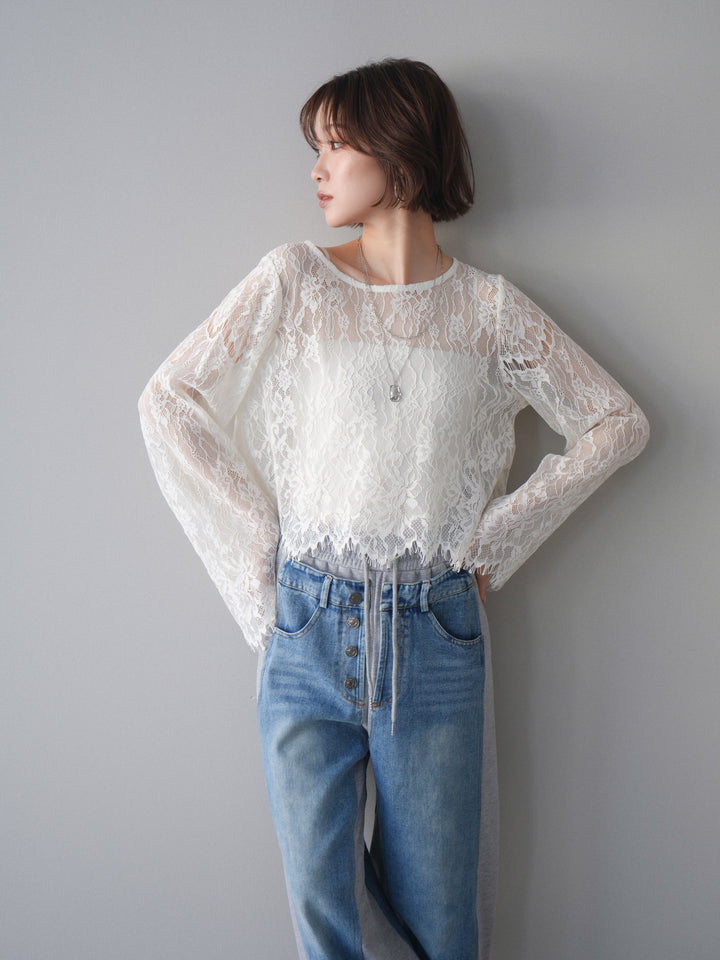 [予約]2WAYスリーブレーストップス/ivory