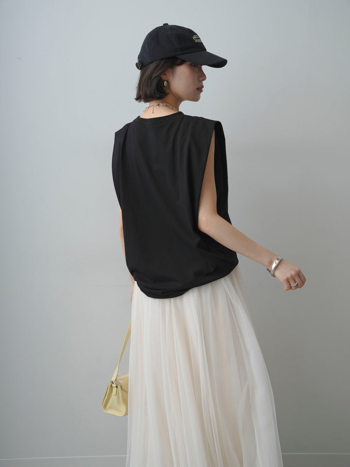 [予約]ショルダータックノースリーブオーバーTEE/black