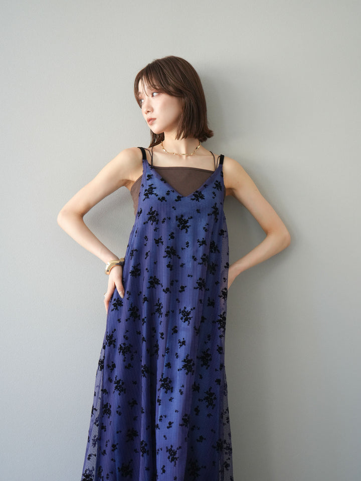 [予約]フロッキーチュールレイヤードベロアキャミワンピース/パープル