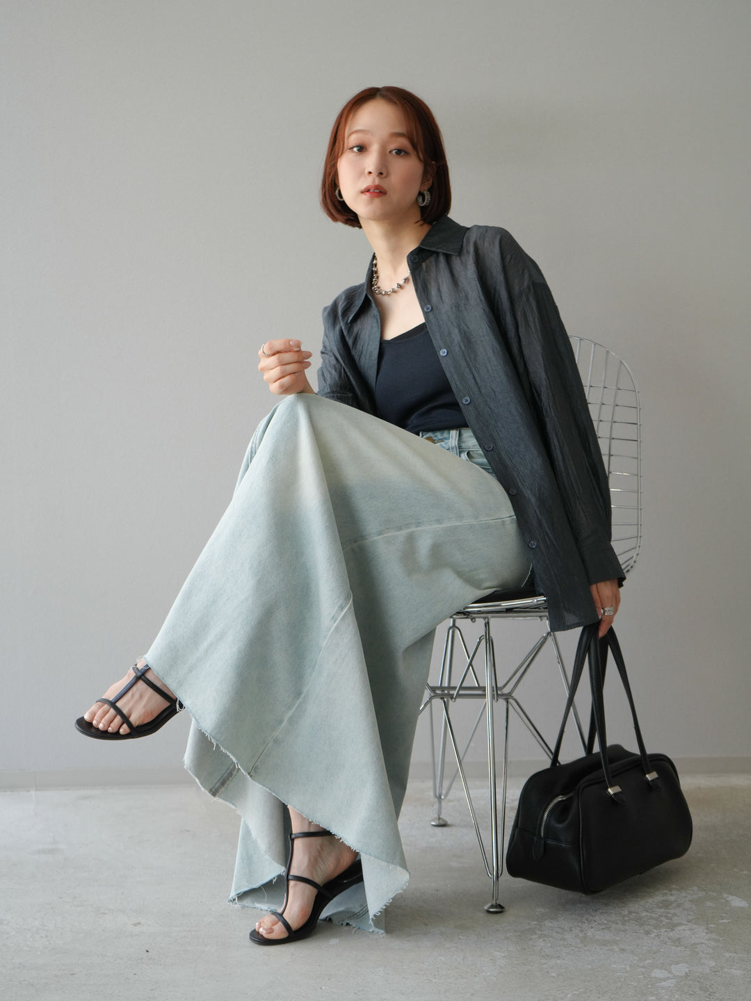 [予約]ワッシャーシャイニーシャツ/グレー