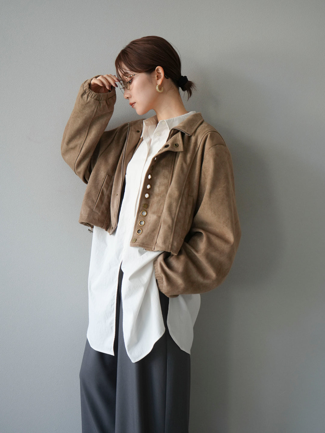 [予約]パンチングデザインスエードショートジャケット/ベージュ
