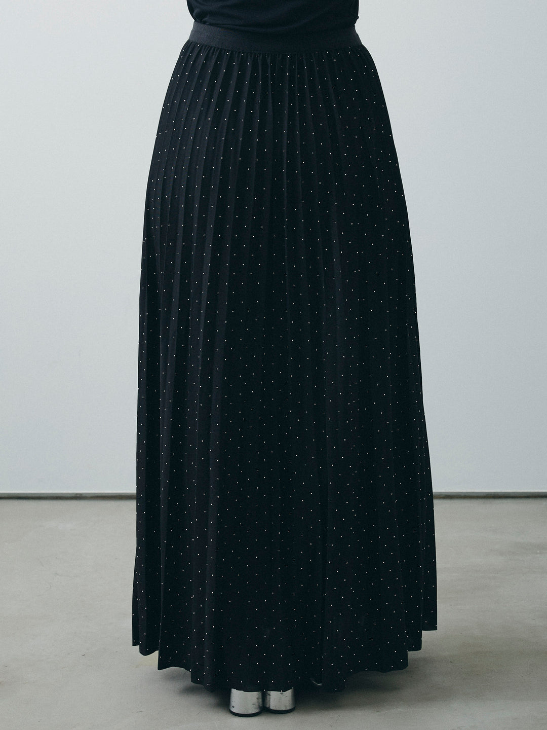 [予約]ラインストーンプリーツスカート/ブラック