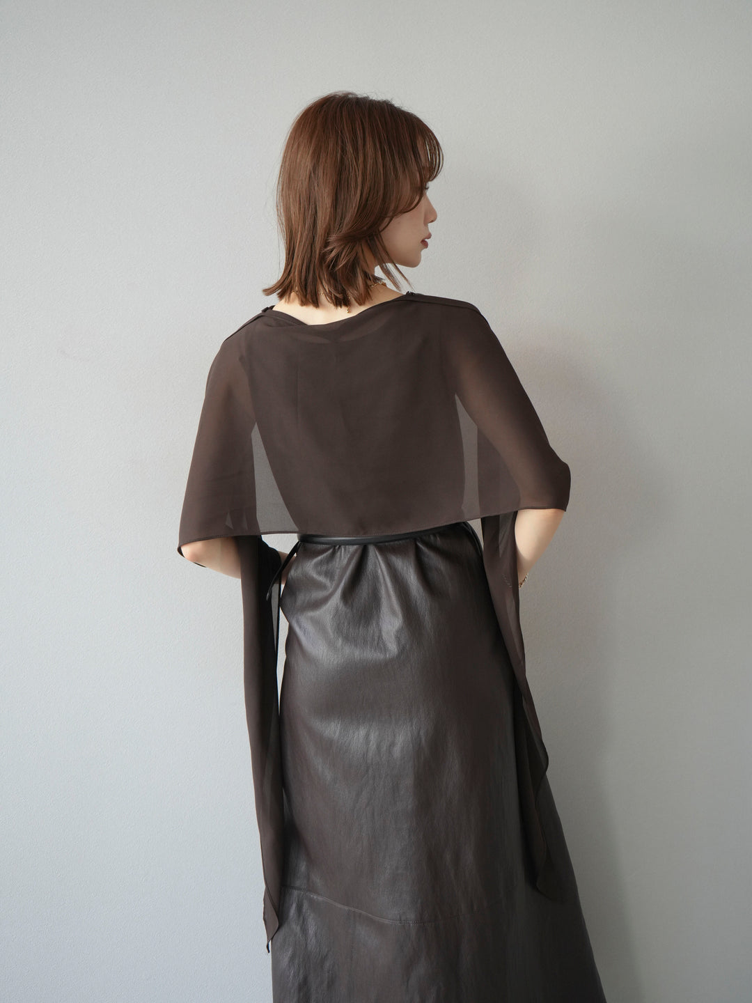 [予約]レザーAラインワンピース/ブラウン