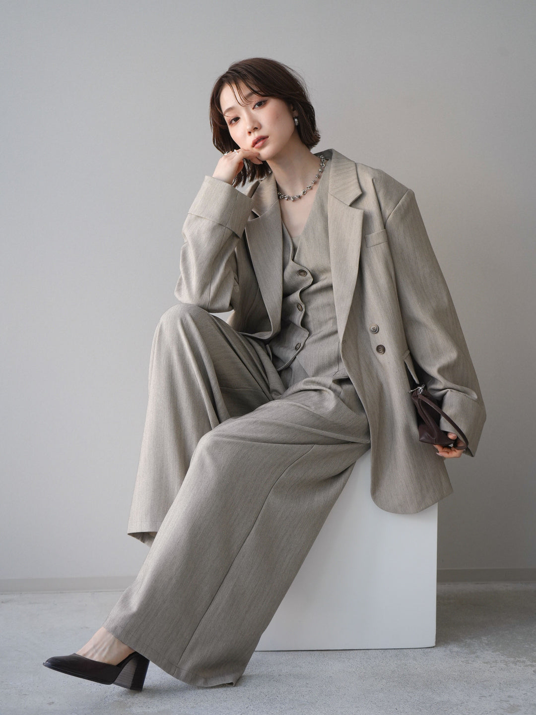 [予約]ダブルボタンヘリンボーンジャケット/beige