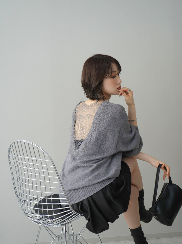 [予約]バックシアーフラワーレースニットプルオーバー/gray
