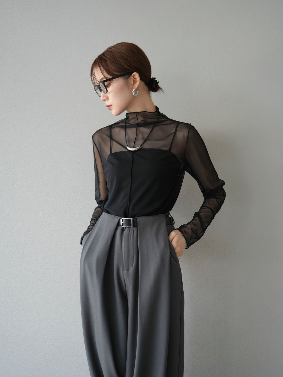 [予約]シアーパイピングカットソー/ブラック×ブラック