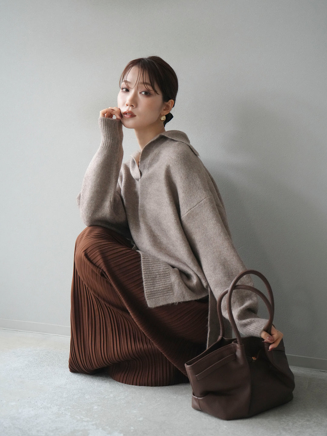 [SET]スキッパーオーバーニットプルオーバー+選べるアクセセット(2set)