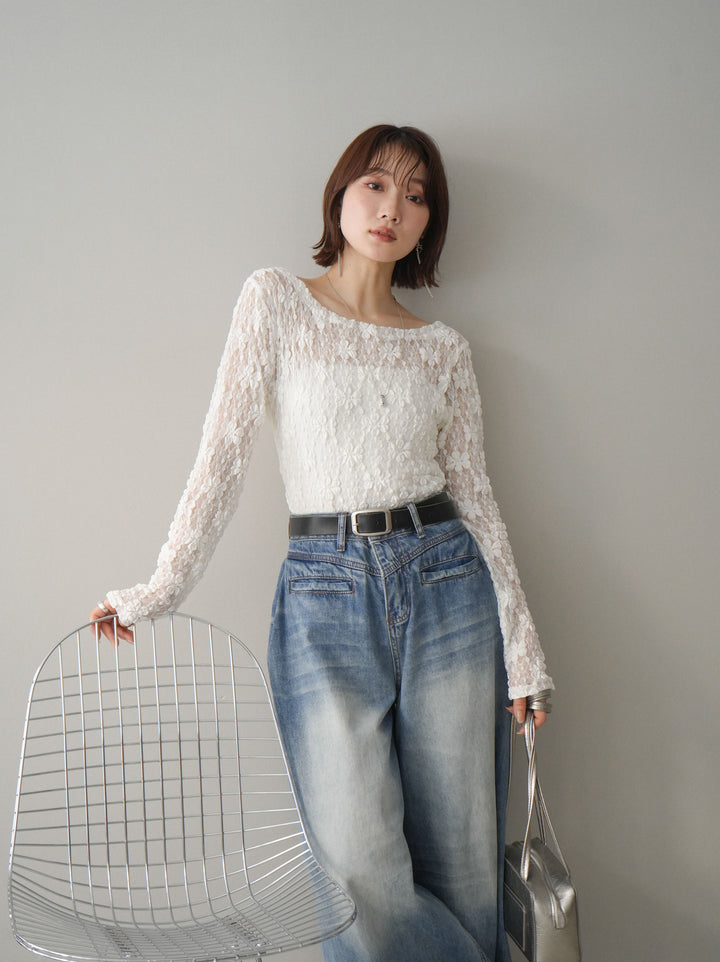 [SET]サイドギャザーレーストップス+サイドギャザーレーストップス(2set)