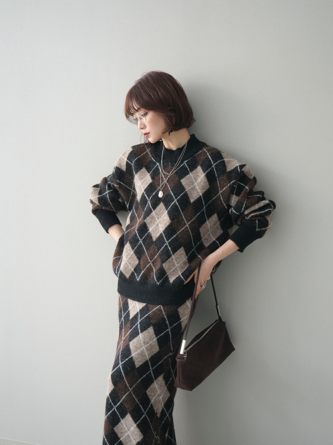 [SET]アーガイルニットプルオーバー&ロングスカートSET UP(2set)