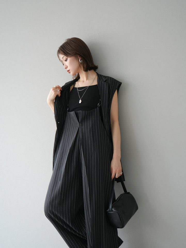 [SET]ヘリンボーンストライプジレ+ヘリンボーンストライプサロペット(2set)