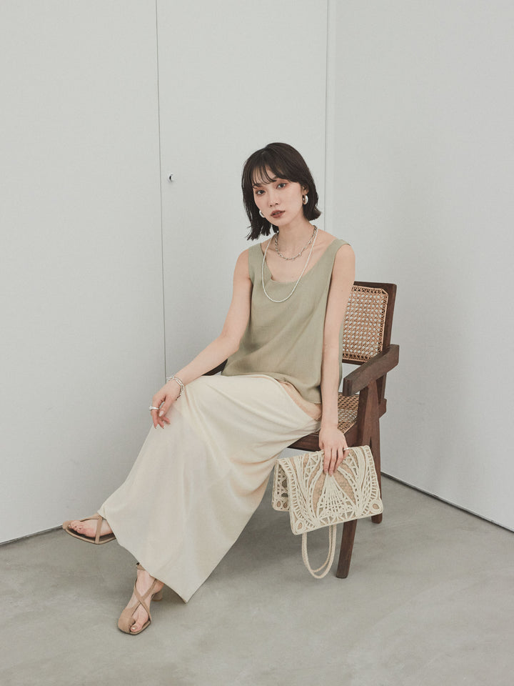 [SET]ワッシャーサテンシアーレイヤードタンクトップ+ベロアナロースカート(2set)