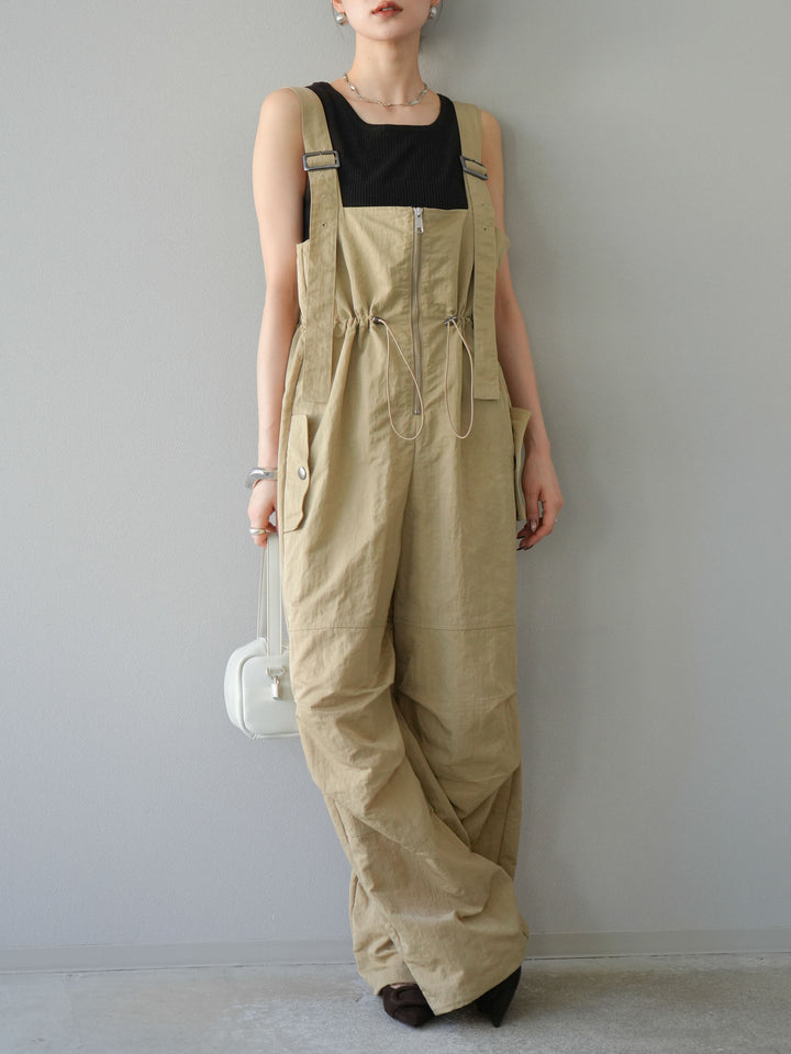 [予約]ナイロンタックデザインサロペット/ベージュ