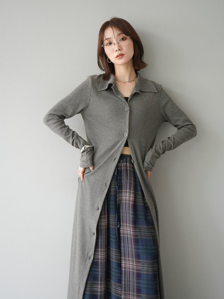 [予約]襟付きカットリブボタンワンピース/チャコール