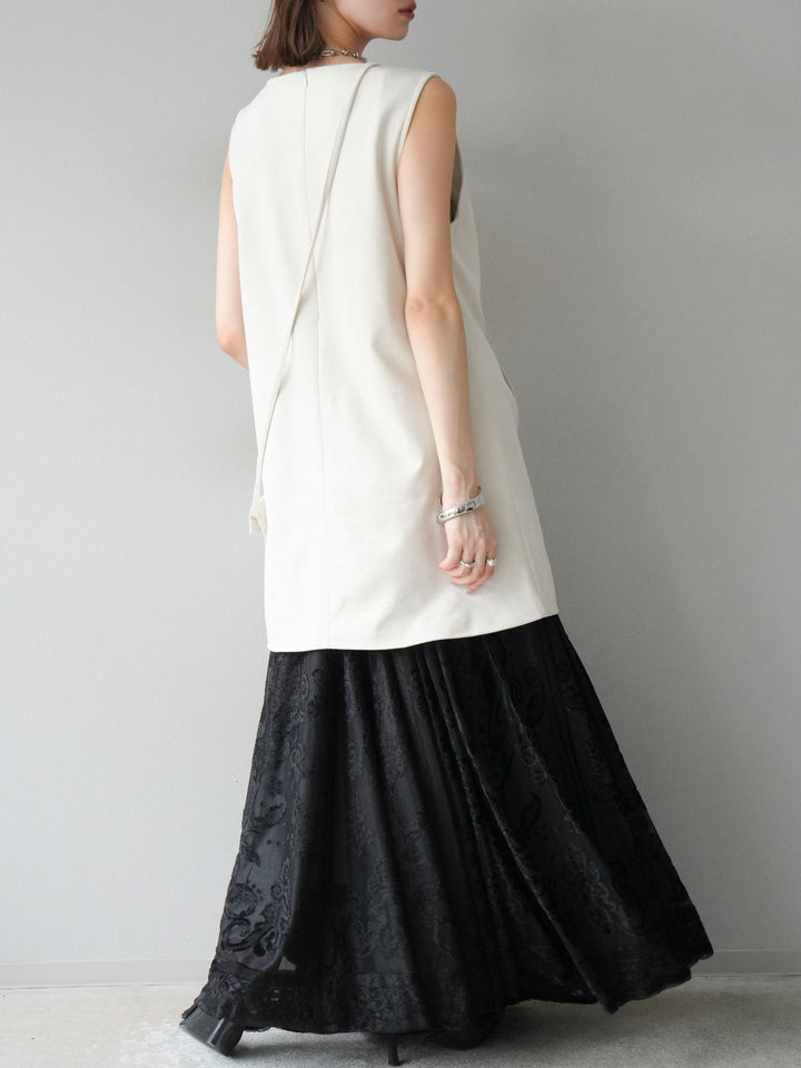 [予約]アンティーク柄フロッキーマキシスカート/ブラック