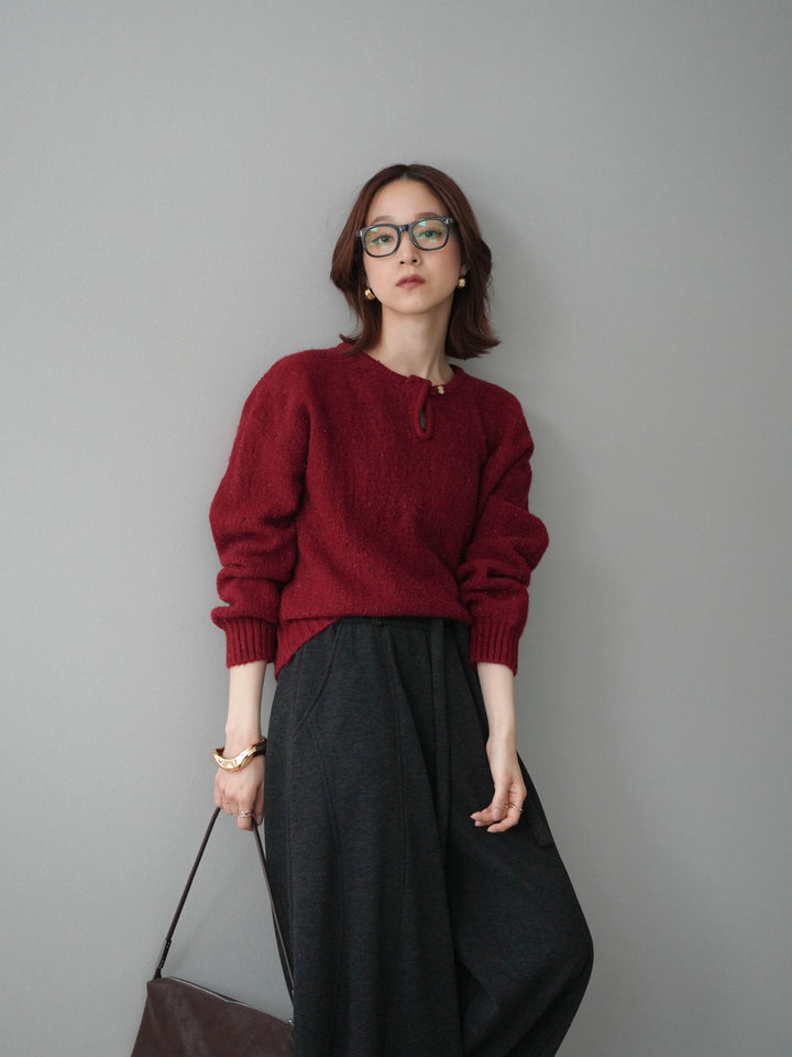 [予約]ツイストネックラメネップヤーンニットプルオーバー/red