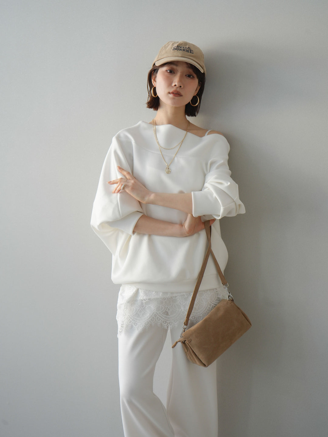 [SET]アシンメトリーオフショルポンチプルオーバー+選べるアクセセット(2set)