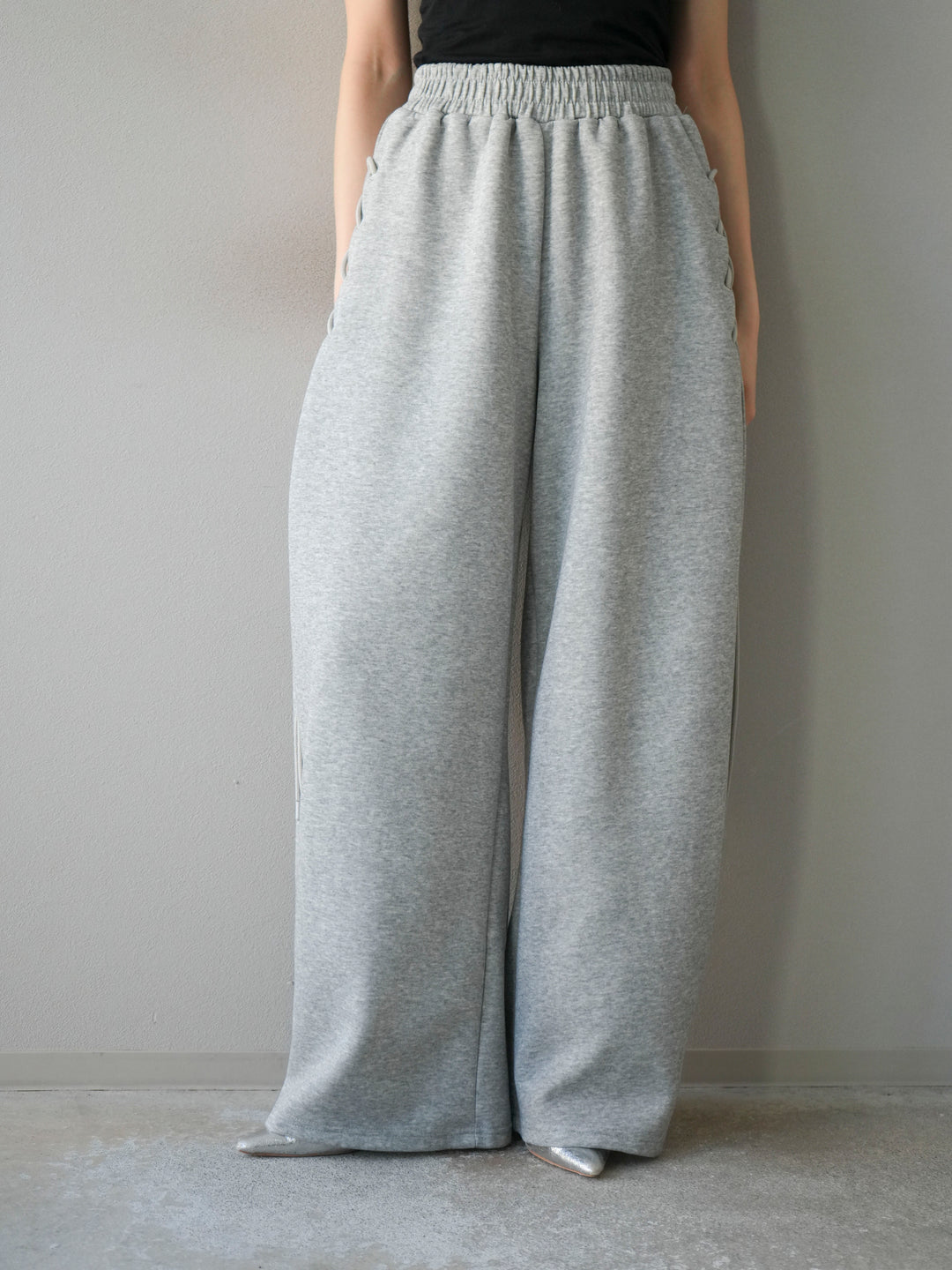 [予約]サイドレースアップスウェットワイドパンツ/グレー