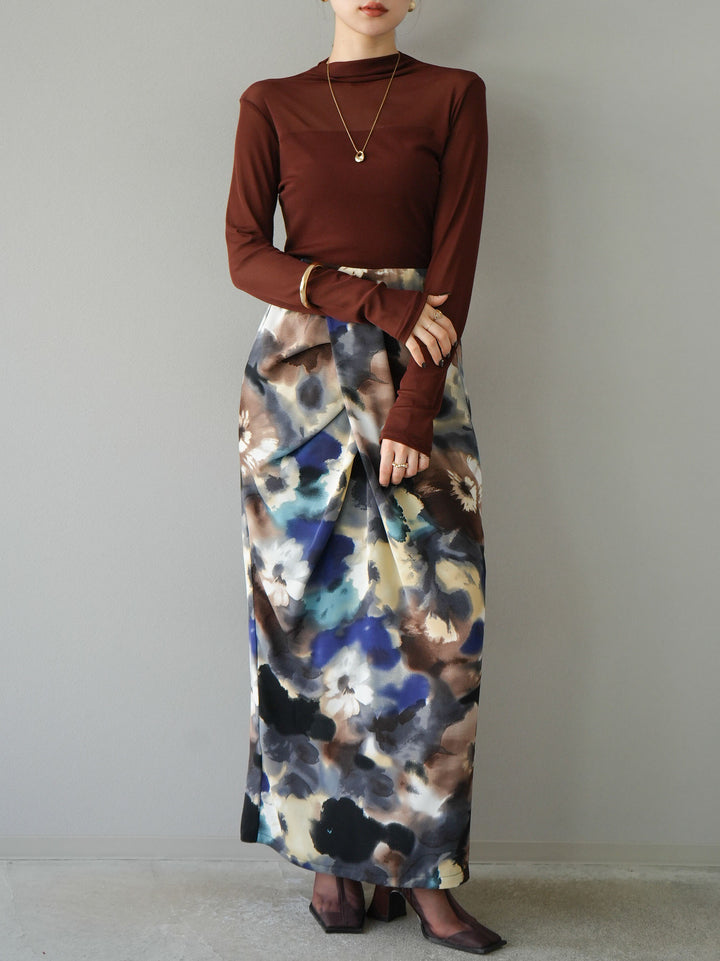 [予約]シアー切替ストレッチ長袖トップス/ブラウン