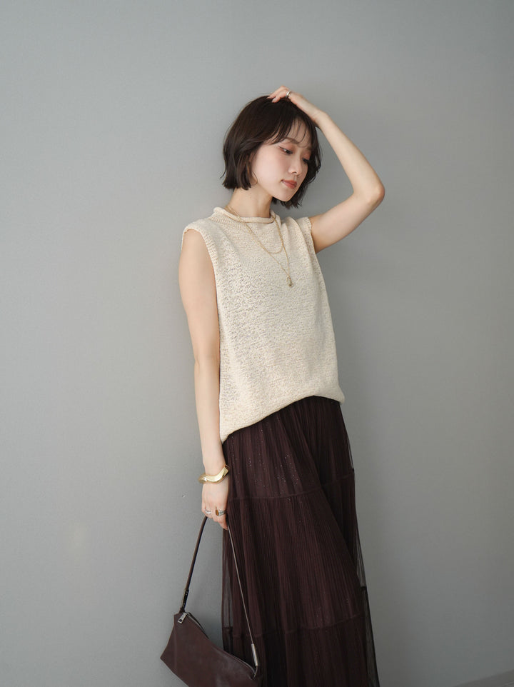 [予約]ノースリーブリネンタッチシアーニットプルオーバー/beige