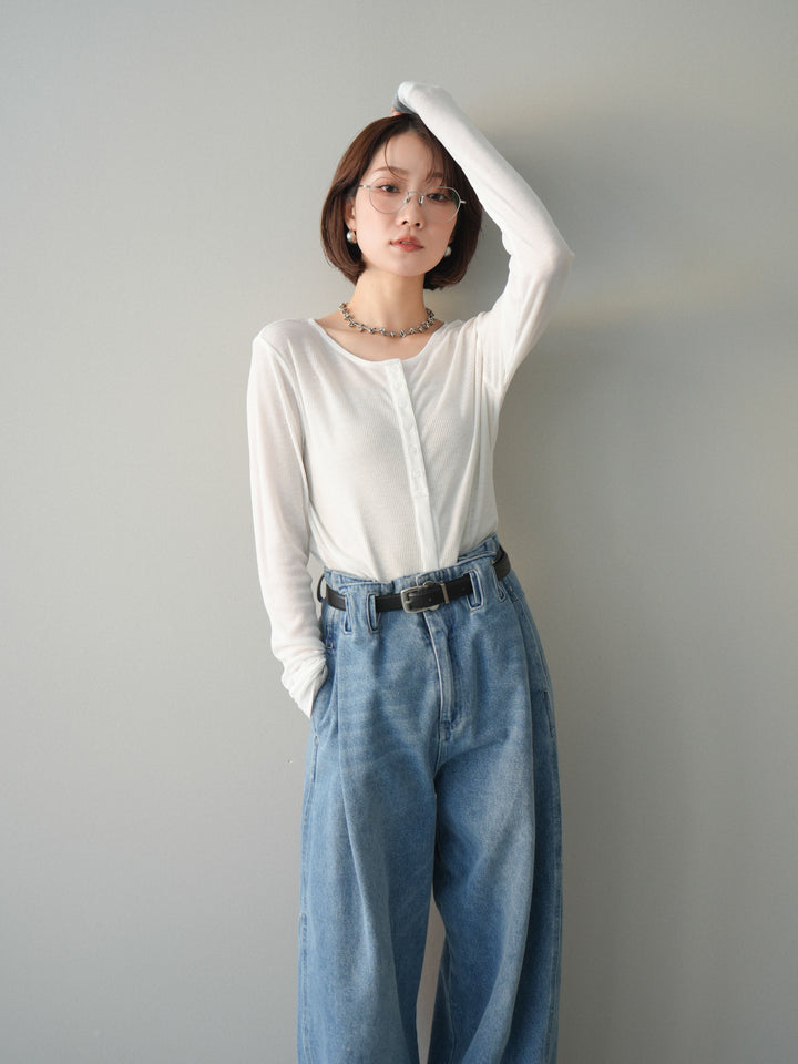 [予約]シアーリブバイカラーカーディガン/white