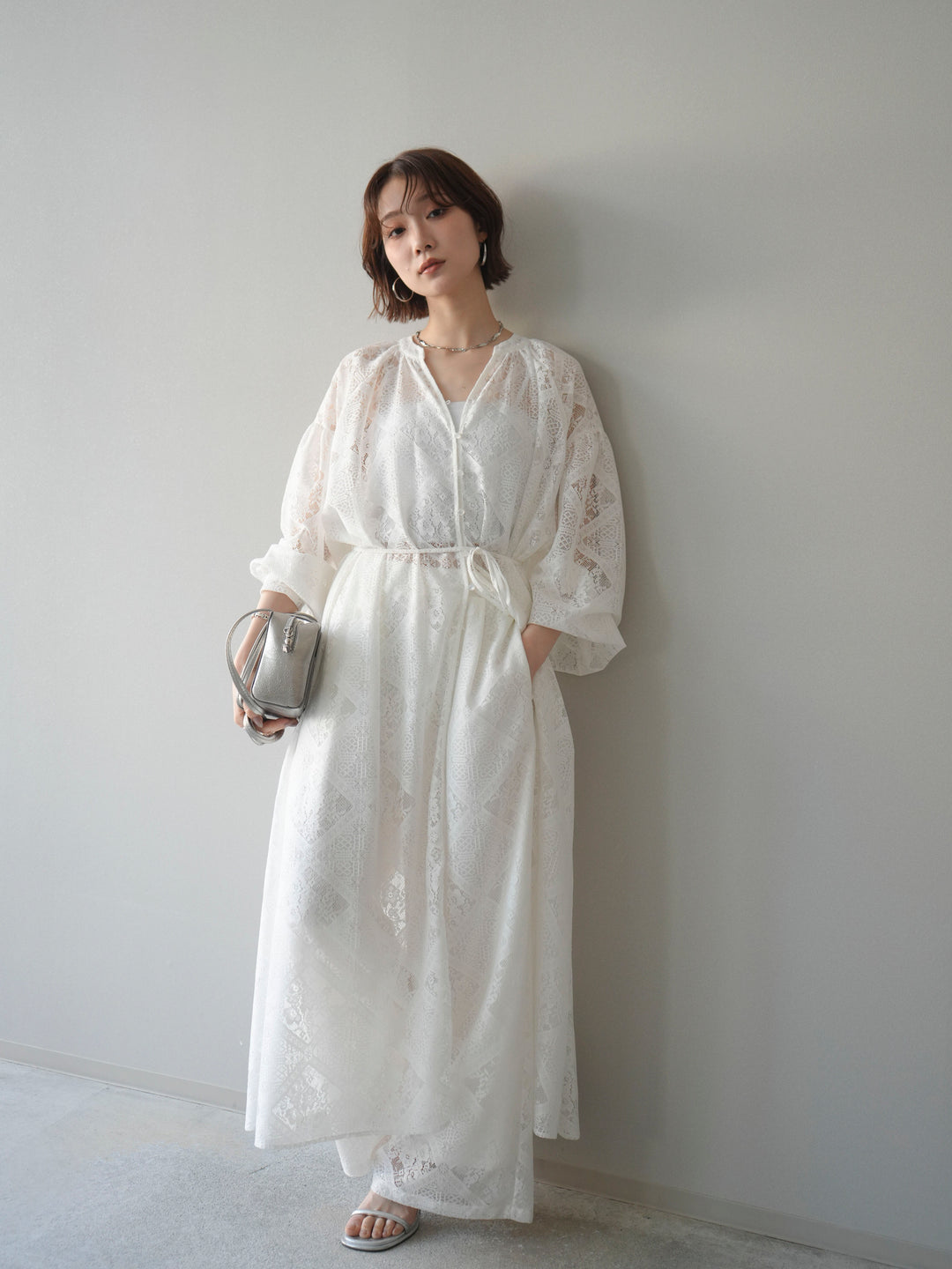 [SET]シアーレースロングガウン+シアーレースイージーパンツ(2set)